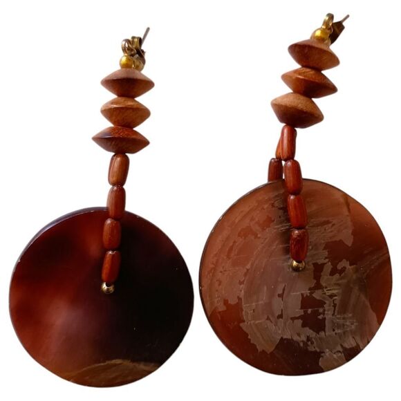 Wooden Beaded Shell Earrings Drop‎ Dangle Bohemian Tribal Ethnic Hippie Gypsy - Picture 8 of 14